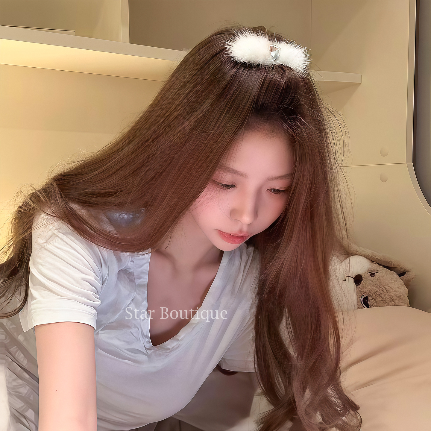 韩系公主风水貂毛弧形齿梳发卡女