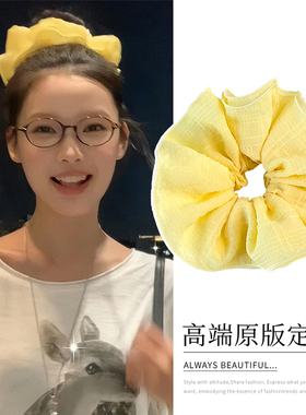 2025年新款爆款黄色双层大肠发圈甜美少女风丸子头发饰扎头发皮筋