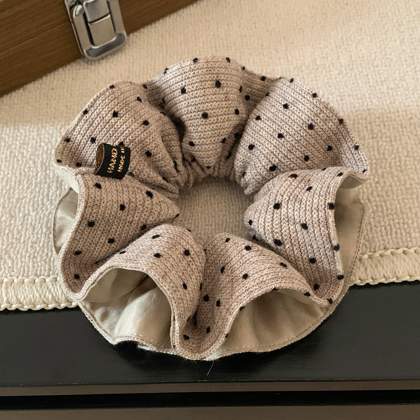 韩系秋冬针织波点双层大肠发圈女