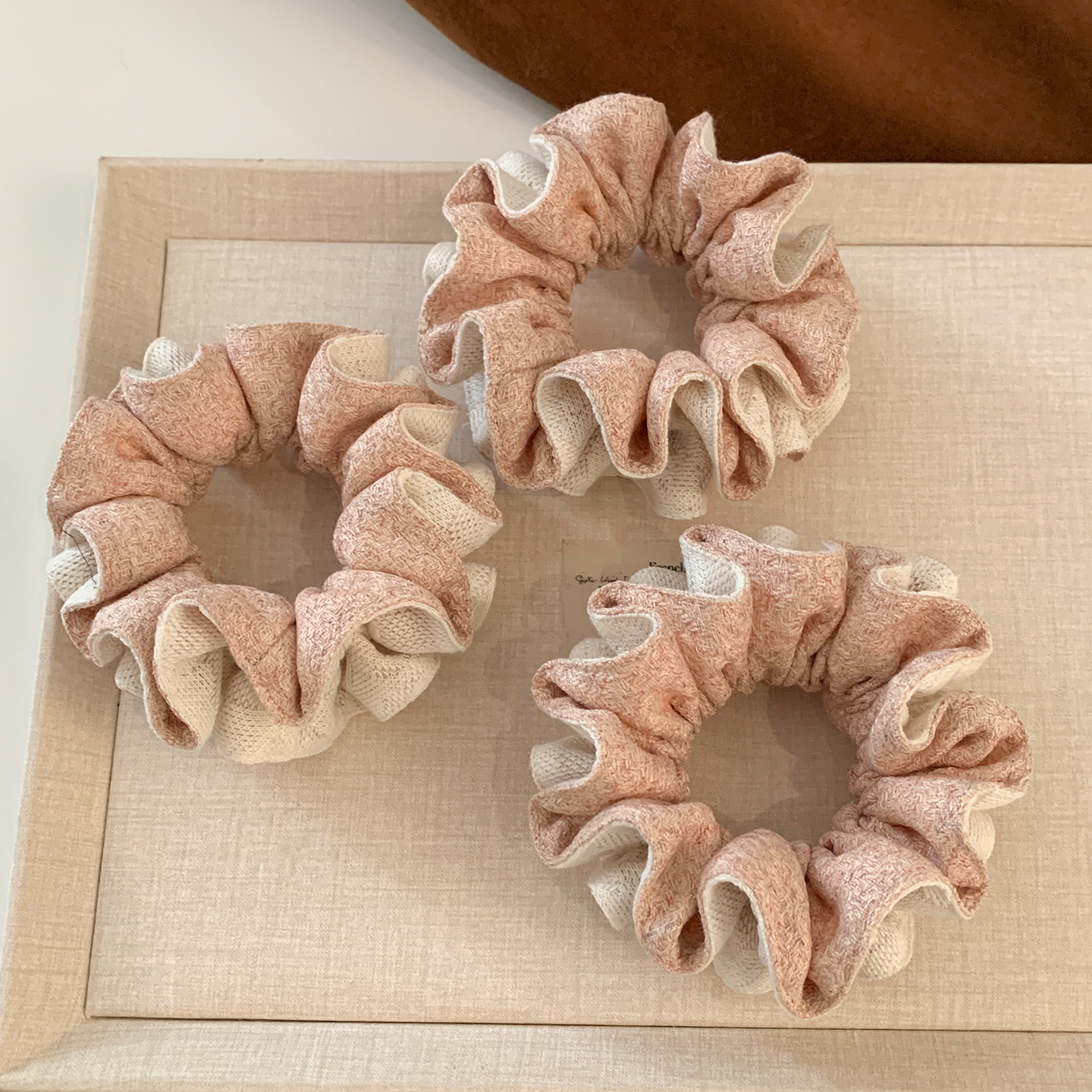 重工韩系粉色毛线针织双层发圈