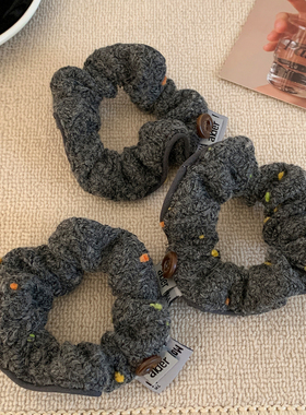 韩系秋冬灰色毛线针织小肠发圈女高级感小众扎头发头绳慵懒风头饰