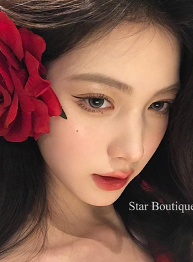 红色复古玫瑰花头饰女高级感侧边大红花发夹仿真花朵发卡绝美发饰