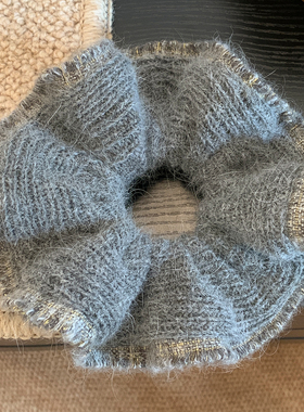 韩系灰色毛线针织大肠发圈女秋冬高级感超大丸子头扎头发头绳头饰