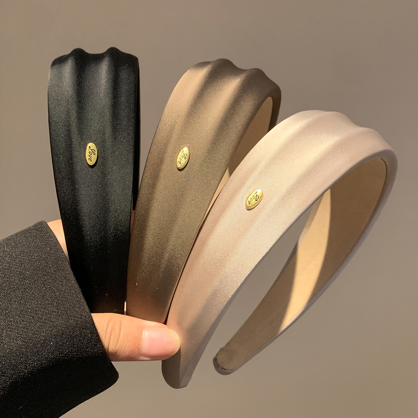 韩系简约咖色缎面宽边发箍