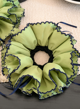 韩系抹茶绿色双层蝴蝶结大肠发圈女气质丸子头马尾超大头绳头饰