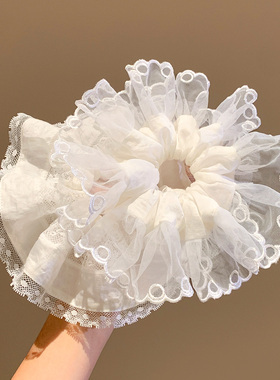 韩系简约白色网纱大肠发圈女慵懒风超大丸子头扎头发皮筋头绳头饰