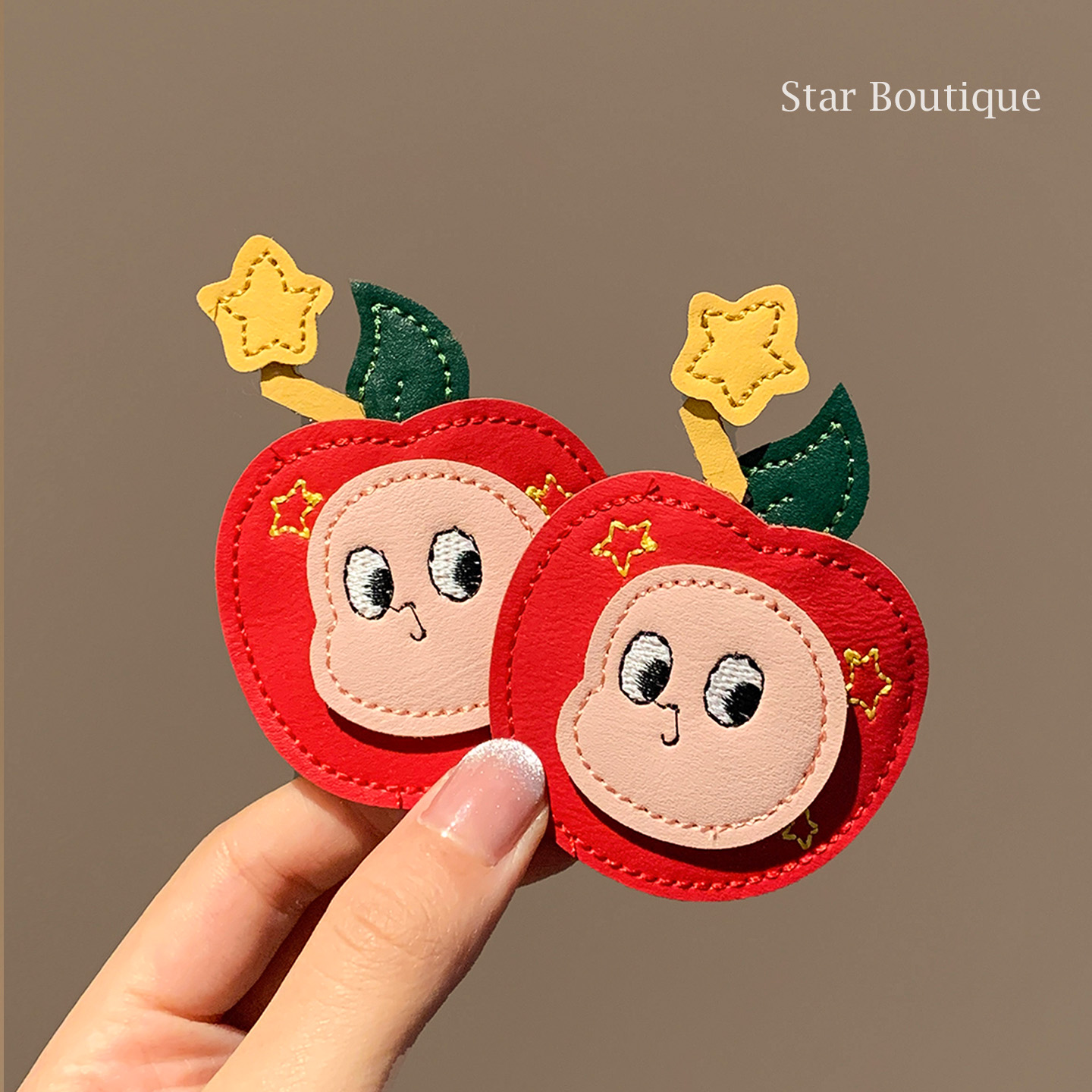 可爱卡通红苹果女孩皮质发夹女