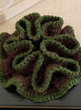 韩国森系绿色毛线针织双层大肠发圈女气质丸子头超大头绳头饰秋冬