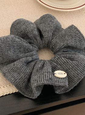 韩系灰色毛线针织大肠发圈女秋冬气质超大丸子头马尾头绳百搭头饰