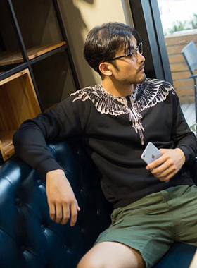 秋冬新款MB卫衣男潮牌全棉圆领打底衫情侣装mb翅膀长袖外套加绒