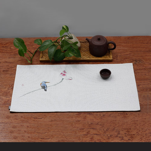 听禅阁手绘中式防水棉麻茶席桌旗禅意茶旗茶帘麻布桌布茶道台布 - 封面