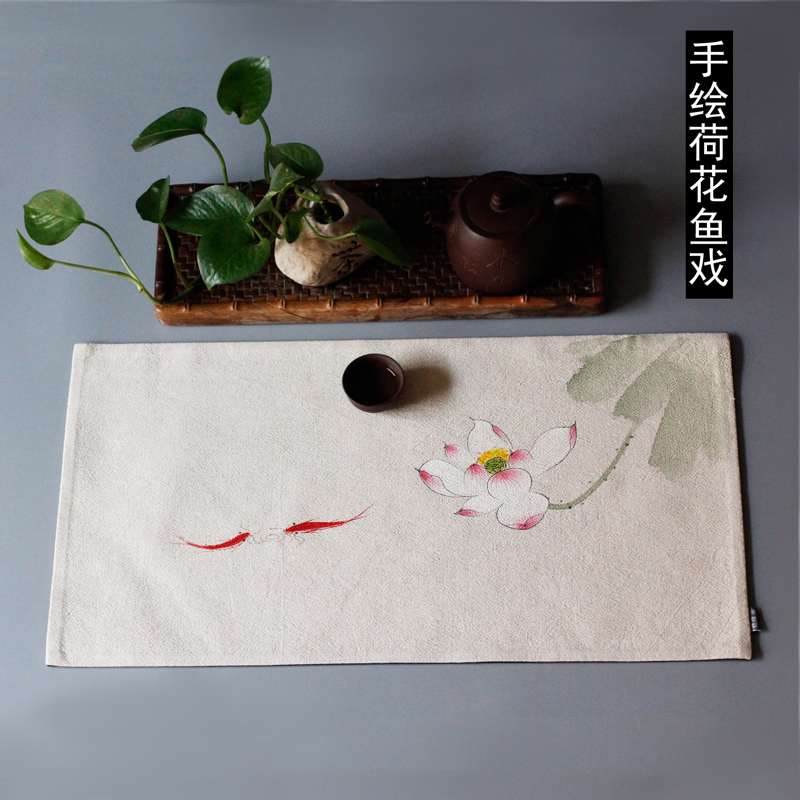 棉麻桌旗听禅阁手绘禅茶席