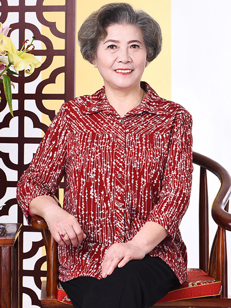 神采夫人妈妈装夏装七分袖女衬衣