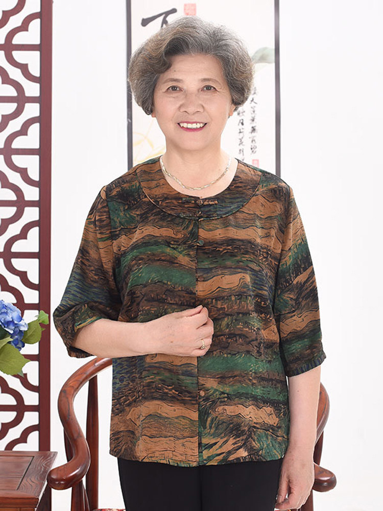 神采夫人真丝香云纱妈妈奶奶衬衫