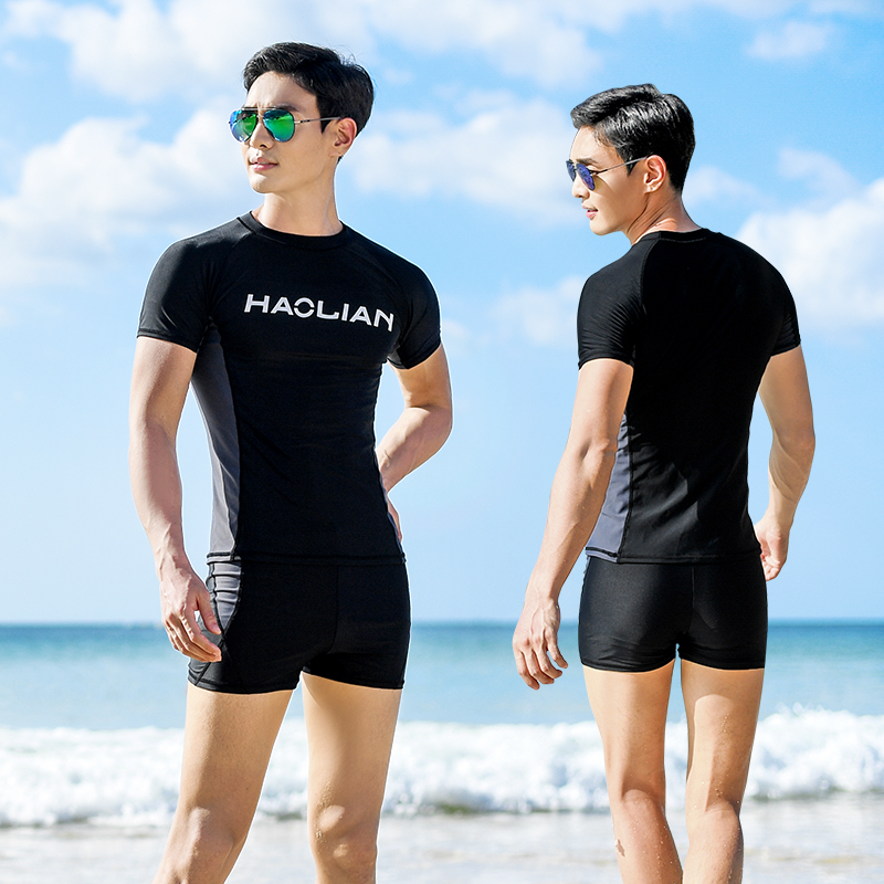 男士泳衣泳裤套装分体上衣防晒冲浪潜水服短袖短裤专业速干游泳裤
