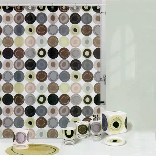 出口欧美白底圆圈旋转涤纶浴帘