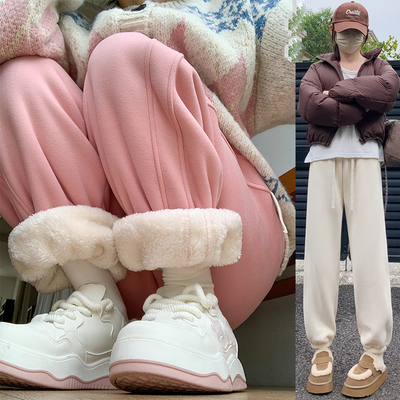 羊羔绒束脚卫裤女运动裤休闲哈伦