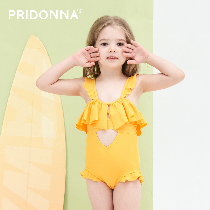 PRIDONNA新款连体荷叶儿童泳衣速干保暖温泉度假游泳装防晒UPF50+