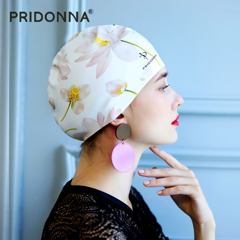 新款渐变印花硅胶成人白色泳帽