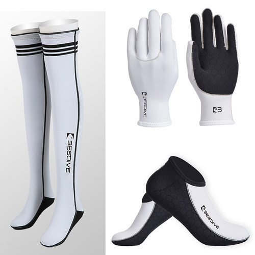 BESTDIVE 白色手套潜水手套纯白耐磨保暖深潜水肺头套潜水袜