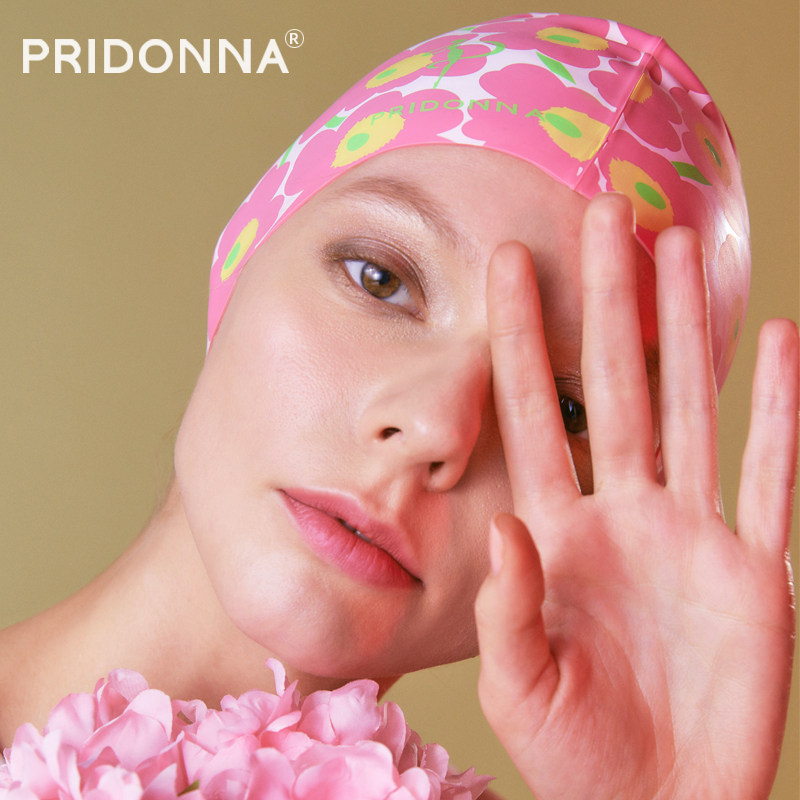 谱多娜防水护耳硅胶女印花泳帽