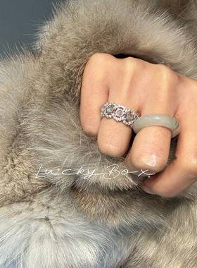 「蕾丝佑」健康光圈温柔蕾丝镂空戒指925银镶嵌玉髓指环轻奢复古