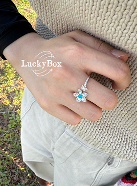 「小蓝花」天然原矿美松绿松石花朵925银开口戒指小众设计高级感