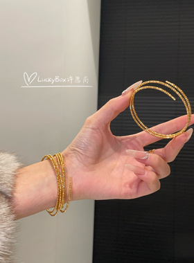 「时光机」记忆弹力镯爆闪蹦迪珠三圈开口手镯925纯银镀18k金手链