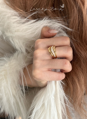 「三折叠」波浪戒指925银镀金微镶锆石可叠戴轻奢高级感气质百搭