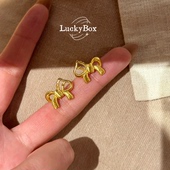 「马上幸福」拉丝小马蝴蝶结925银镀18k金耳钉项链小众设计感新年