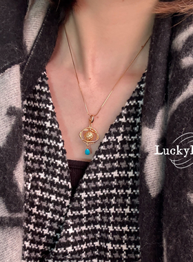 「天王星」天然原矿无优化美松绿松石925银行星水滴吊坠项链小众