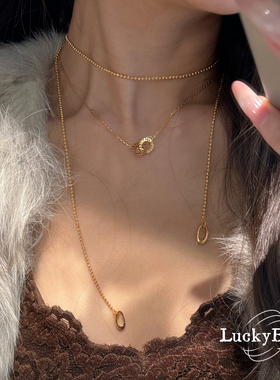 「圈圈圆圆」意大利车花珠长款925银毛衣链简约气质叠戴环扣项链