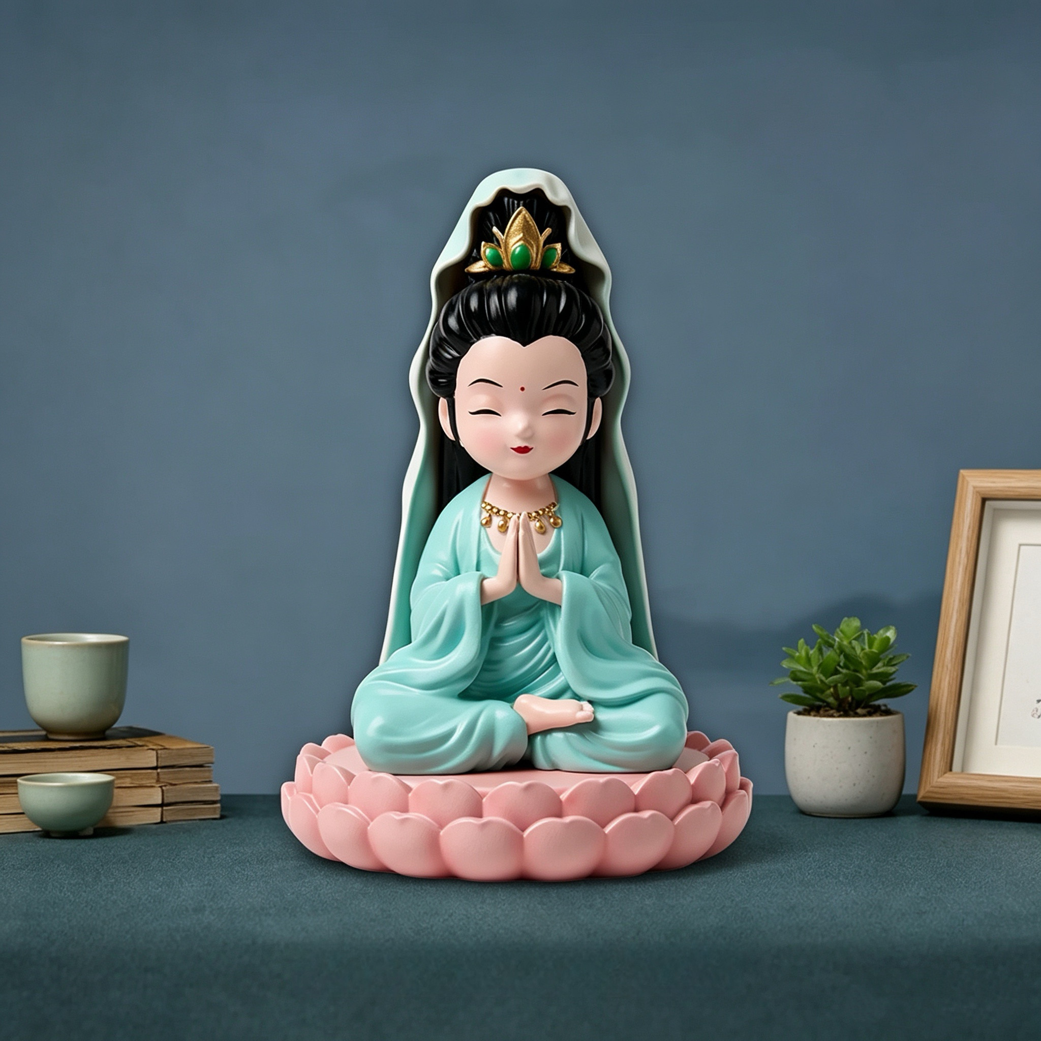 创意萌系观音佛像新中式禅意家居桌面工位车载摆件治愈系装饰礼物