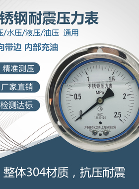304轴向带边全不锈钢耐震压力表 蒸汽表水压表气压油压YNBF100ZT