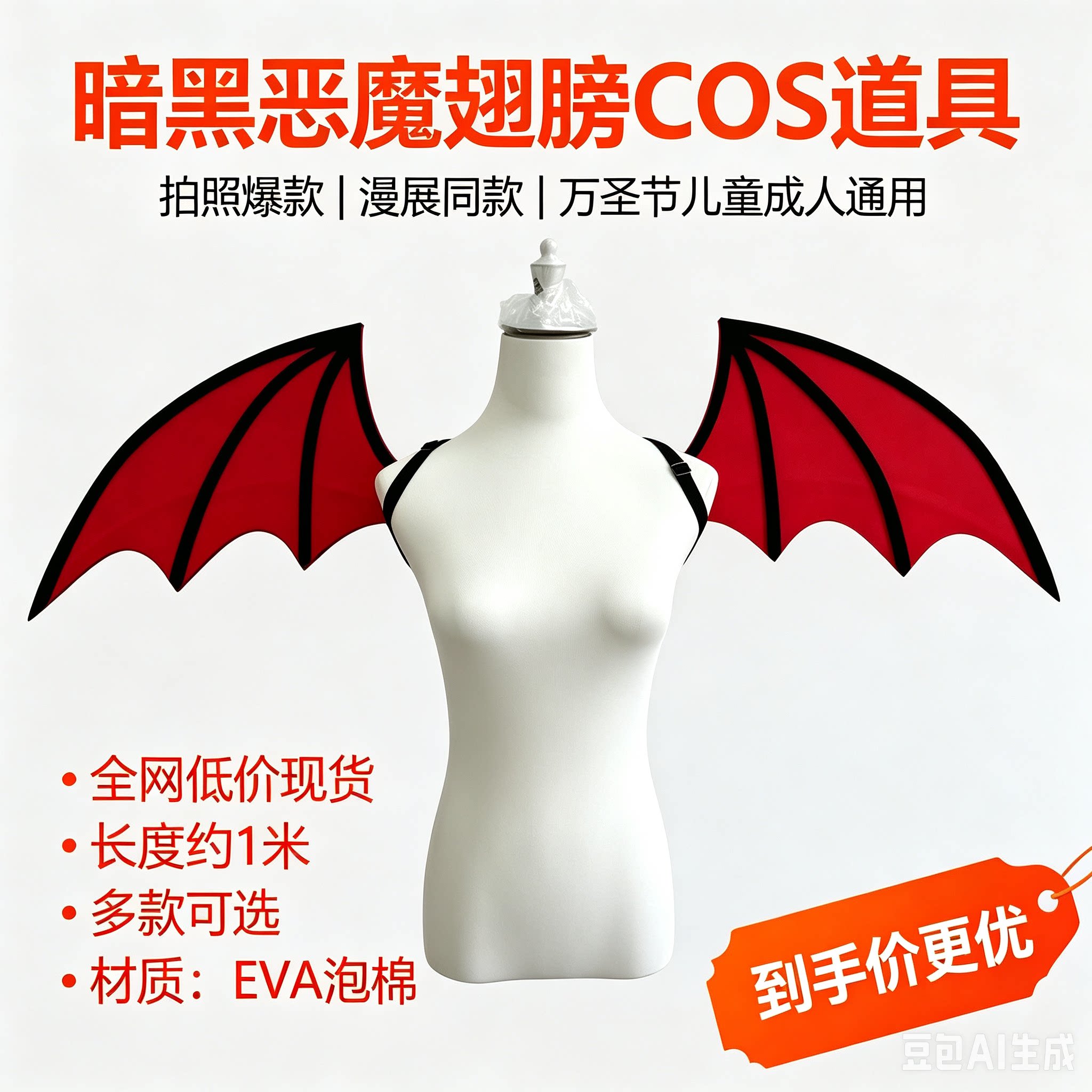 暗黑恶魔蝙蝠翅膀漫展COS道具万圣节成人小孩可调节洛丽塔背饰
