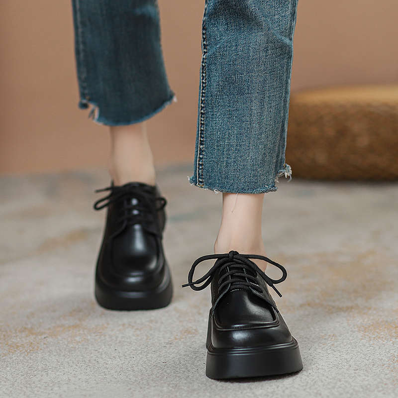 喵履小皮鞋英伦厚底两穿圆头真皮