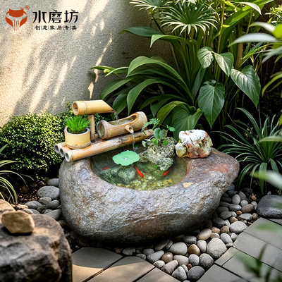 水磨坊中式庭院假山流水摆件循环水景观鱼池造景阳台花园布置装饰