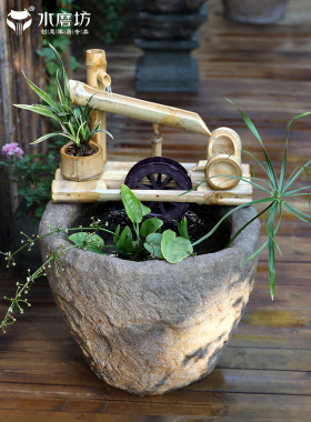 中式客厅循环流水鱼缸景观喷泉入户玄关装饰摆件阳台造景假山鱼池