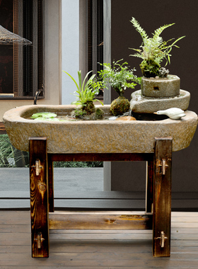 中式阳台造景鱼池喷泉禅意办公室流水摆件循环水景观户外庭院鱼缸