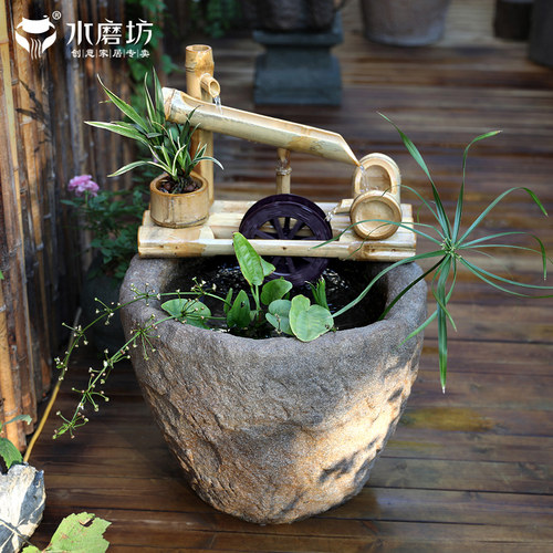 庭院喷泉民宿水池假山户外景观