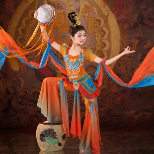新款 少儿敦煌舞蹈服飞天乐鼓古典舞演出服西域风情反弹琵琶表演服