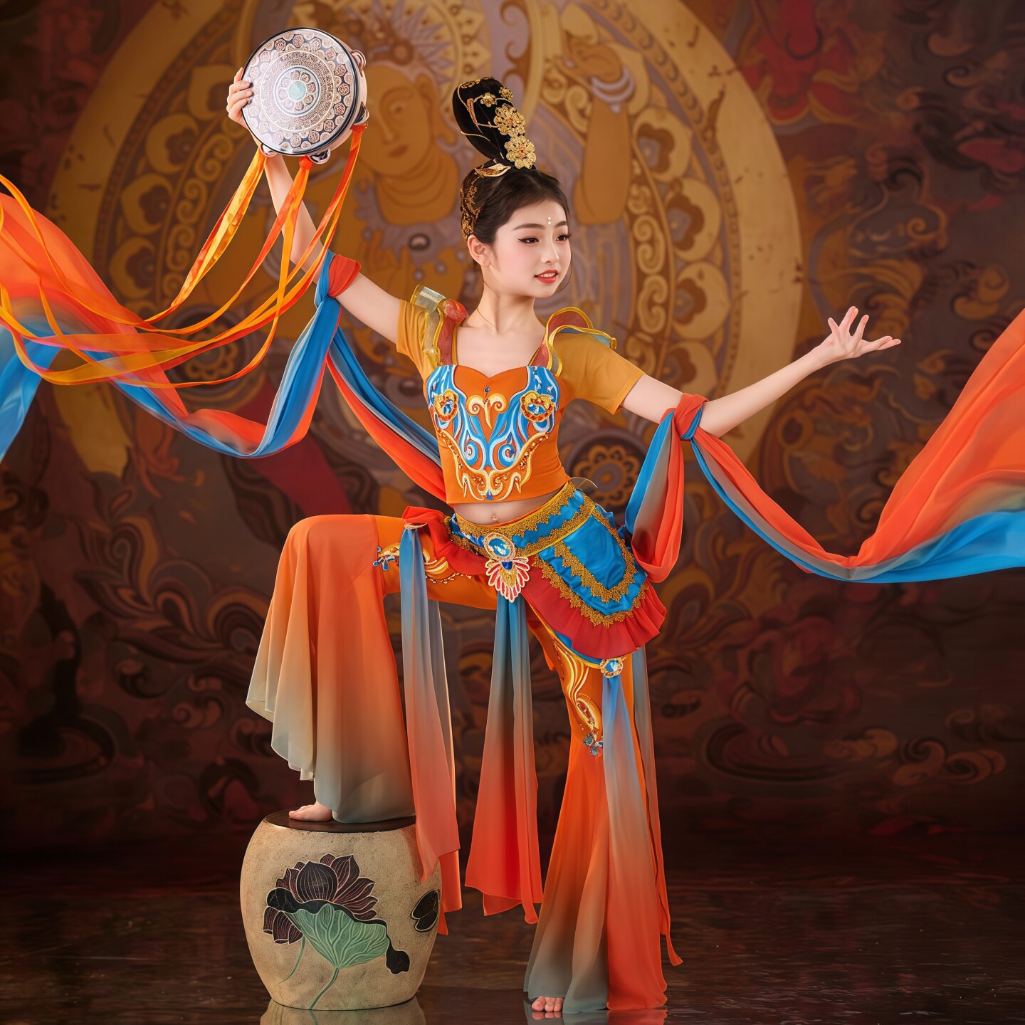 女童敦煌飞天乐鼓琵琶演出服图片