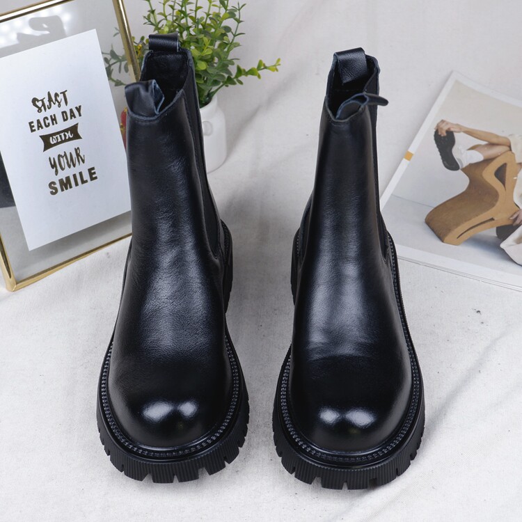 [클리어런스] 가을  가죽 플랫 미드 송아지 부츠 오토바이 부츠 굴뚝 부츠 패션 부츠 천 싱글 부츠 여성용 DX4033