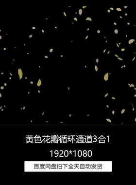 黄色花瓣飘落飞舞透明通道循环特效合成3合1视频素材包
