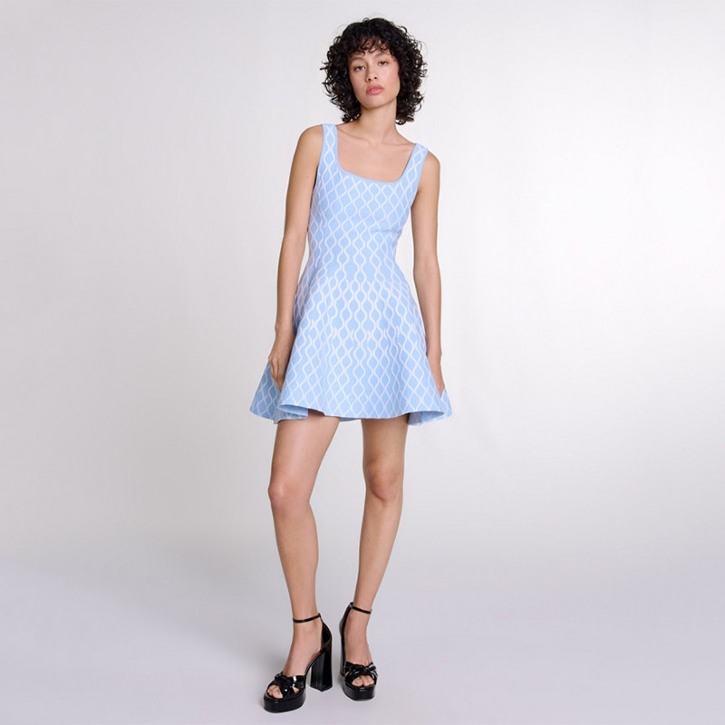 maSande法国M家24秋新款女立体提花方领针织吊带连衣裙短裙RO0392