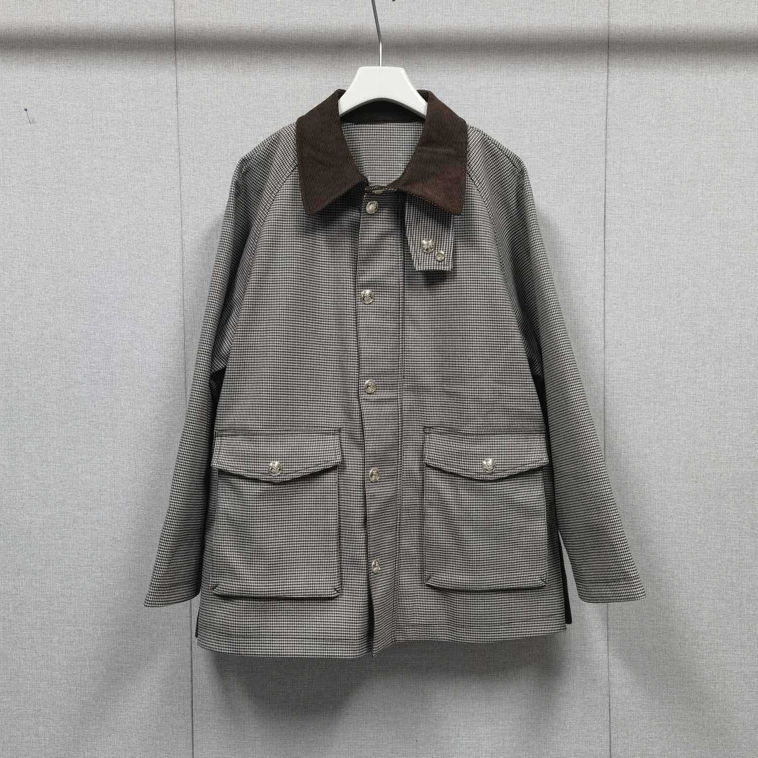 maSande包邮法国S家秋新款女法式休闲复古格纹撞色翻领外套夹棉OU