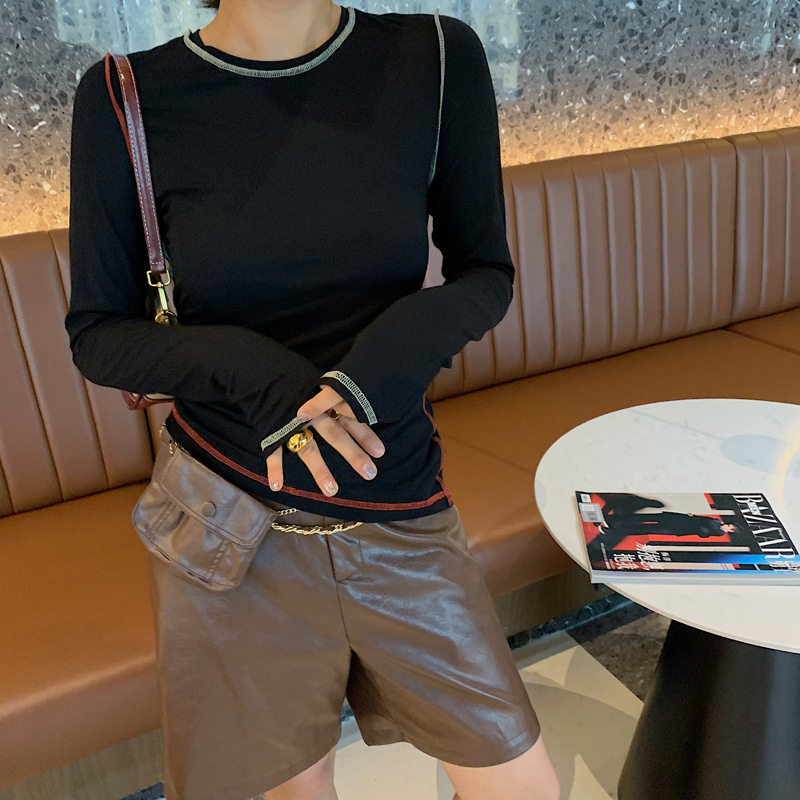 PG DVF黑色紧身打底衫夏季新款女装 韩版网红漏背上衣修身小性感
