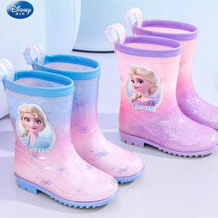迪士尼儿童雨鞋女童四季雨胶靴爱莎女童四季中筒防滑水鞋宝宝胶鞋
