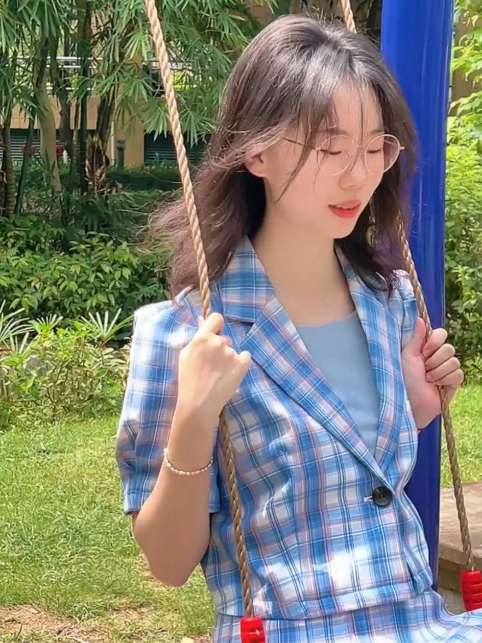 欧五加5+正品新款女夏季短袖西装外套泡泡袖短款上衣JK学院风格子