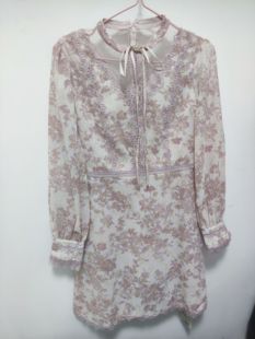 知恩GCCG正品新款宫廷风重工刺绣印花蕾丝长袖优雅连衣裙金线3443